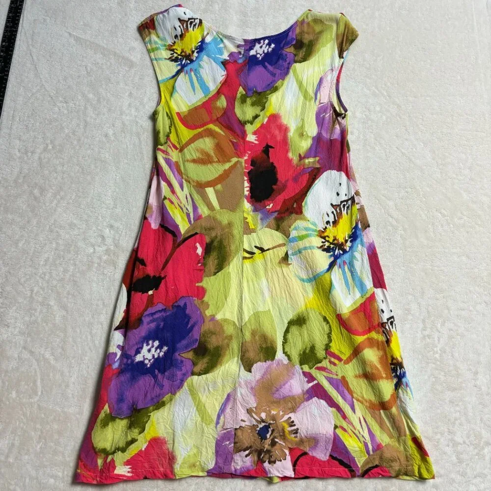 Jams World Womens Midi Dress Medium Floral‎ Splash Colorful Art to Wear Hawaii